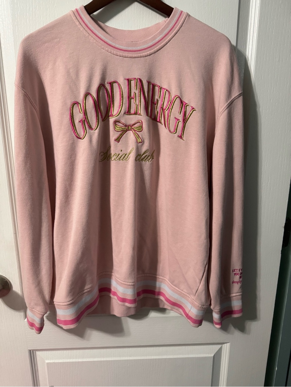 Simply Southern Pink "Good Energy" Embroidered Crewneck Sweater